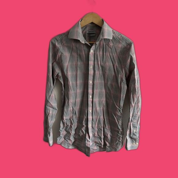 Dkny Gray and Pink Casual Button Down Shirt Size 14.5 32/33 - Picture 1 of 6